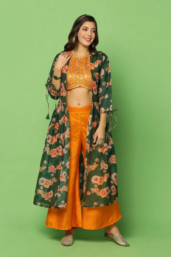 Yellow_Embroidered_Crop_Top_And_Palazzo_Set_With_Floral_Printed_Shrug_For_Women