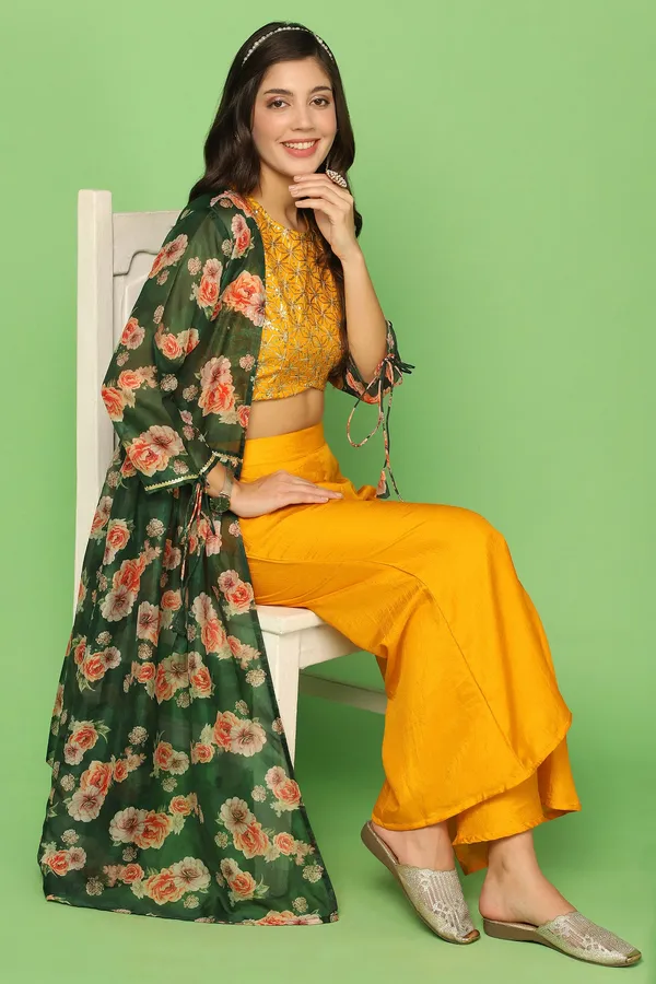 Yellow_Embroidered_Crop_Top_And_Palazzo_Set_With_Floral_Printed_Shrug_For_Women