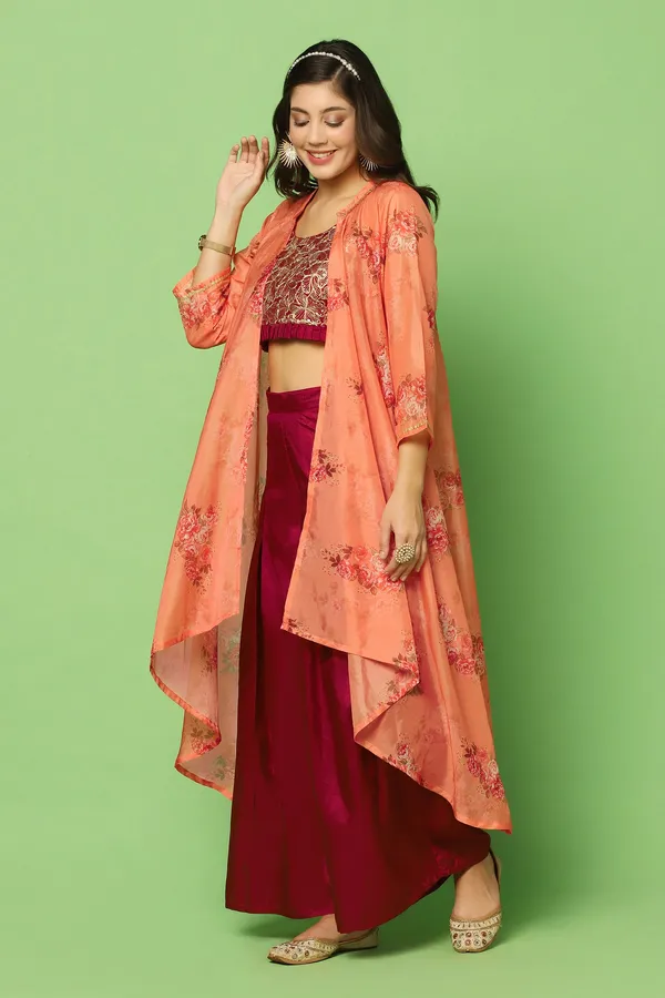 Maroon_Embroidered_Crop_Top_And_Palazzo_Set_With_Floral_Printed_Shrug_For_Women