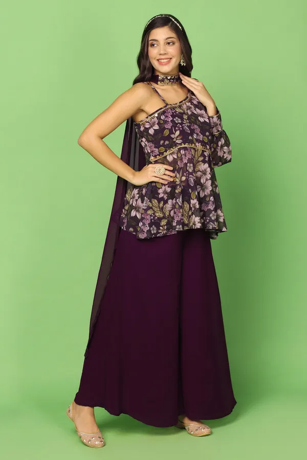 Georgette_One_Shoulder_Top,_Palazzo_And_Dupatta_Set_For_Women