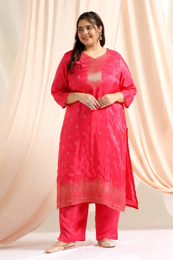 Rani_Plus_Size_Rani_Dola_Silk_Jacquard_Work_Kurta_Set_With_Dupatta_For_Women