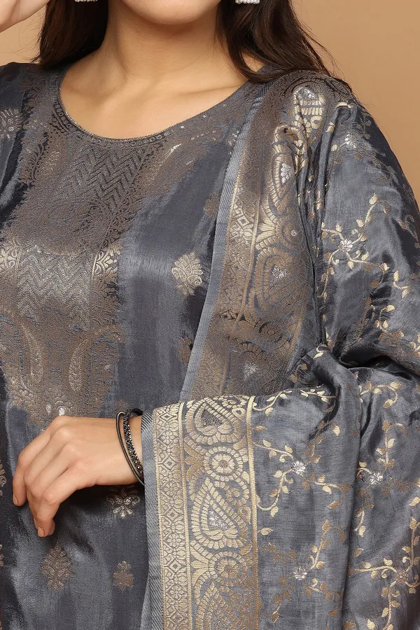 Grey_Dola_Silk_Jacquard_Work_Kurta_Set_With_Dupatta_For_Women