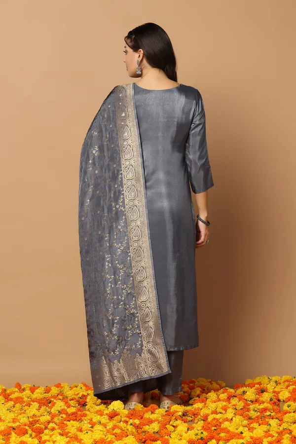 Grey_Dola_Silk_Jacquard_Work_Kurta_Set_With_Dupatta_For_Women