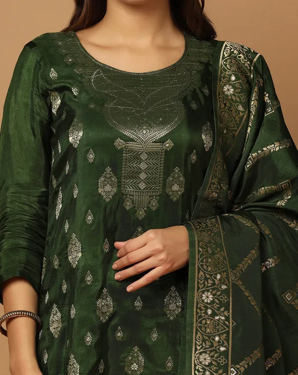 Dark_Green_Dola_Silk_Jacquard_Work_Kurta_Set_With_Dupatta_For_Women