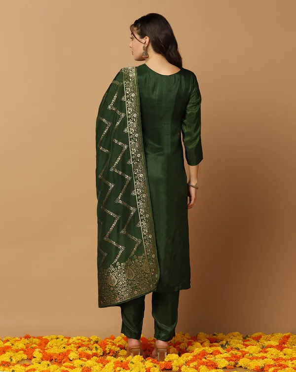 Dark_Green_Dola_Silk_Jacquard_Work_Kurta_Set_With_Dupatta_For_Women