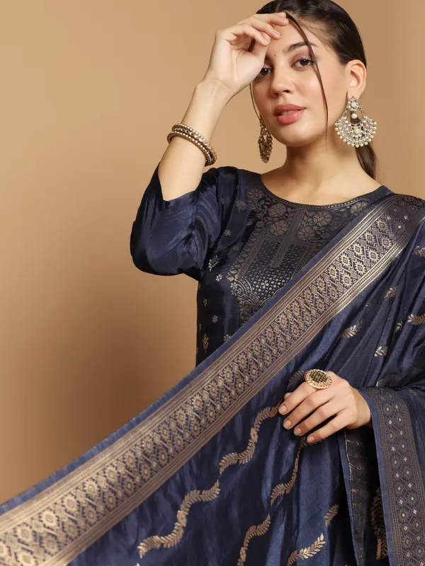 Dark_Blue_Dola_Silk_Jacquard_Work_Kurta_Set_With_Dupatta_For_Women