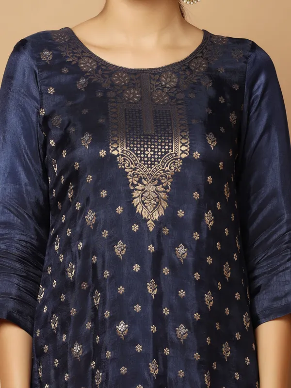 Dark_Blue_Dola_Silk_Jacquard_Work_Kurta_Set_With_Dupatta_For_Women