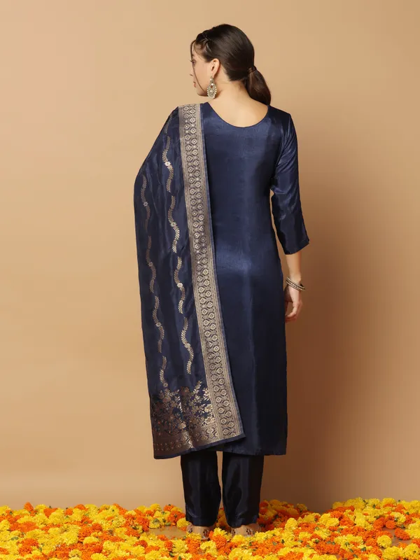 Dark_Blue_Dola_Silk_Jacquard_Work_Kurta_Set_With_Dupatta_For_Women