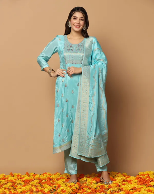 Sky_Dola_Silk_Jacquard_Work_Kurta_Set_With_Dupatta_For_Women