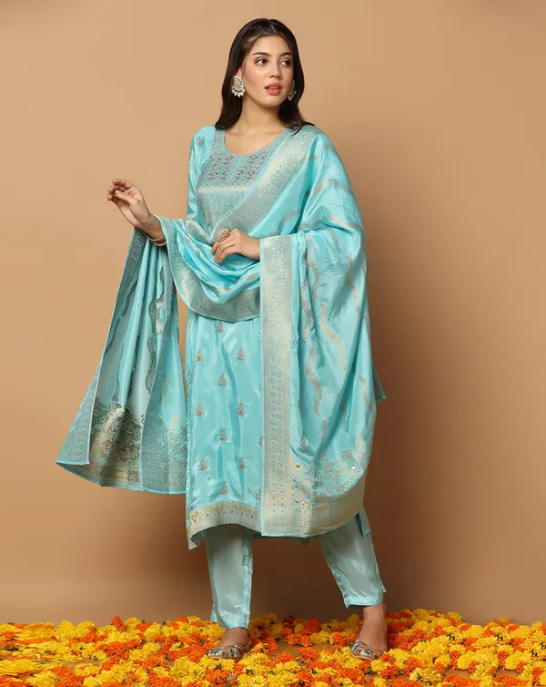 Sky_Dola_Silk_Jacquard_Work_Kurta_Set_With_Dupatta_For_Women