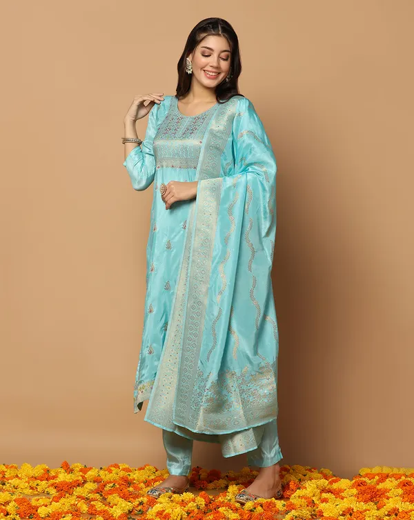 Sky_Dola_Silk_Jacquard_Work_Kurta_Set_With_Dupatta_For_Women