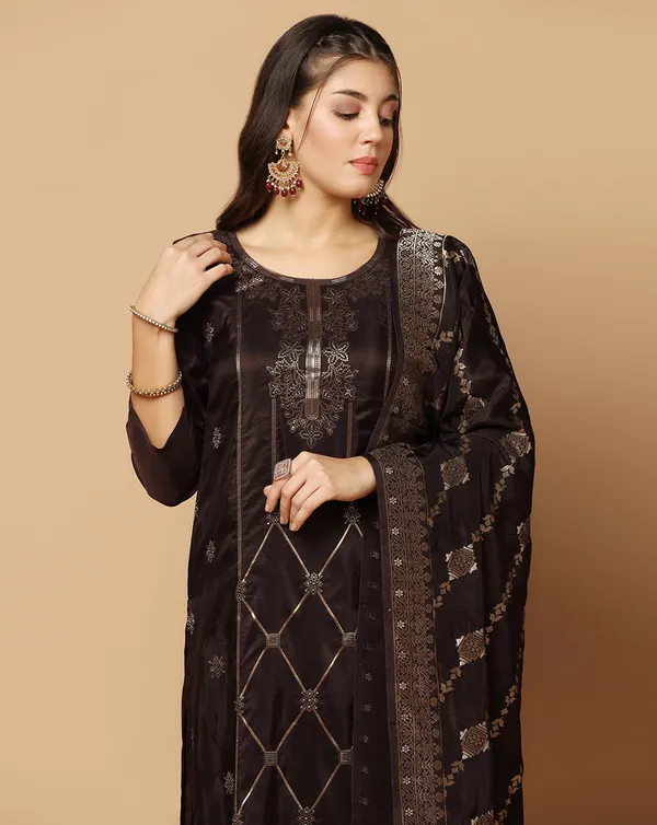 Brown_Dola_Silk_Jacquard_Work_Kurta_Set_With_Dupatta_For_Women