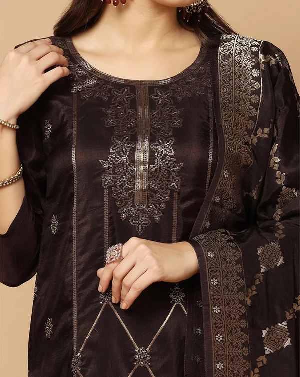 Brown_Dola_Silk_Jacquard_Work_Kurta_Set_With_Dupatta_For_Women