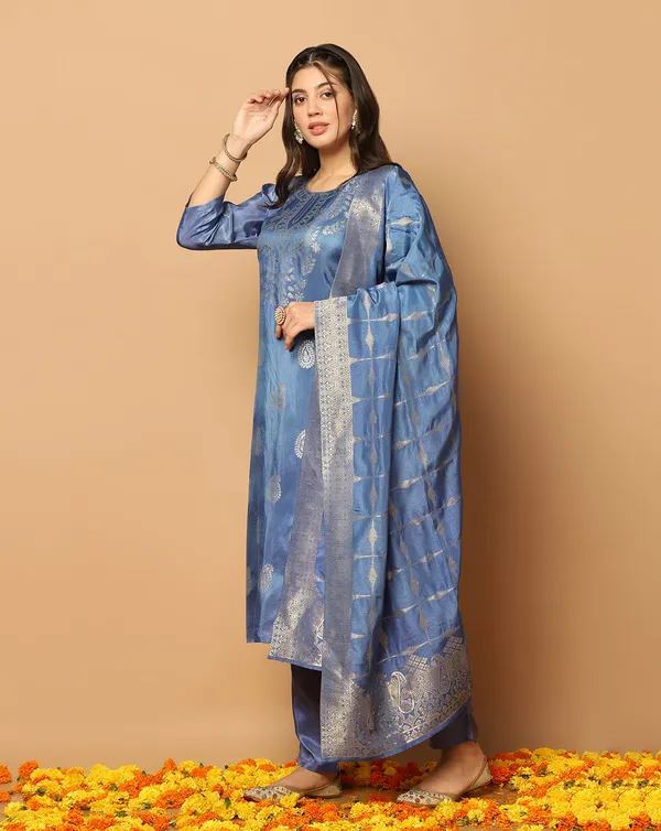 Powder_Blue_Dola_Silk_Jacquard_Work_Kurta_Set_With_Dupatta_For_Women