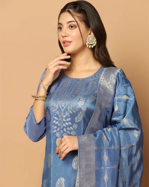 Powder_Blue_Dola_Silk_Jacquard_Work_Kurta_Set_With_Dupatta_For_Women
