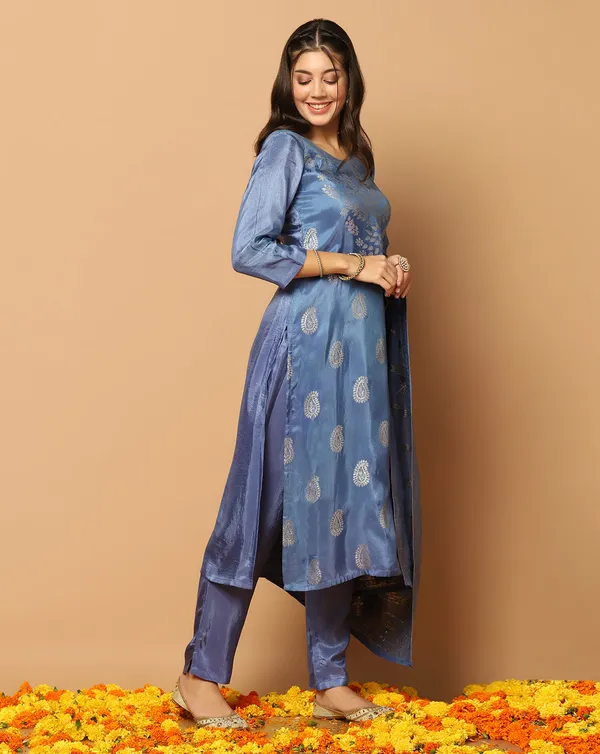 Powder_Blue_Dola_Silk_Jacquard_Work_Kurta_Set_With_Dupatta_For_Women