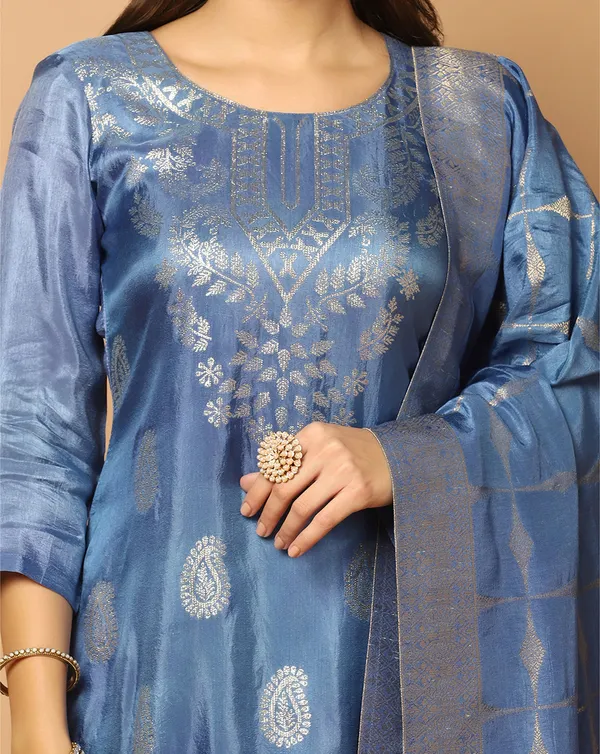 Powder_Blue_Dola_Silk_Jacquard_Work_Kurta_Set_With_Dupatta_For_Women