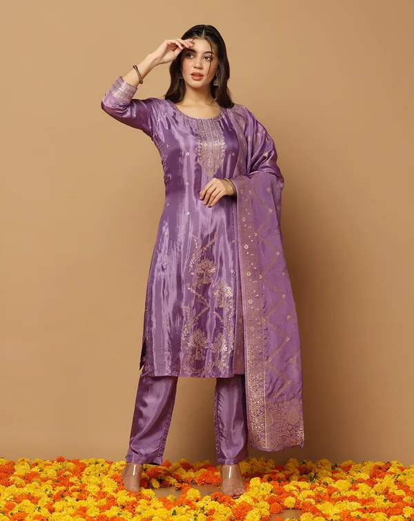 Lavender_Dola_Silk_Jacquard_Work_Kurta_Set_With_Dupatta_For_Women
