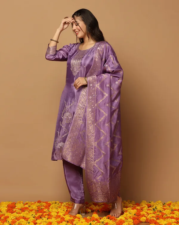 Lavender_Dola_Silk_Jacquard_Work_Kurta_Set_With_Dupatta_For_Women
