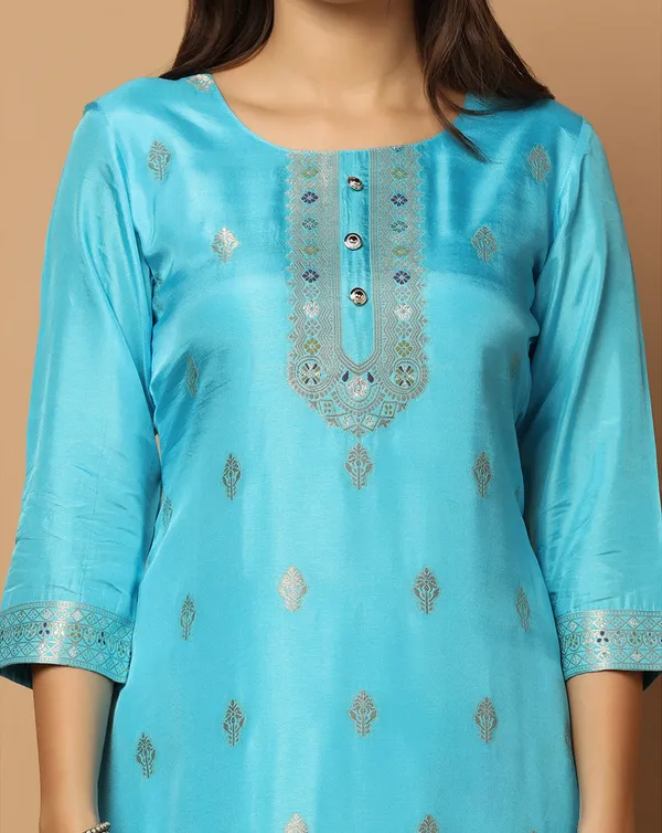 Sky_Jacquard_Kurta_And_Pant_Set_With_Dupatta