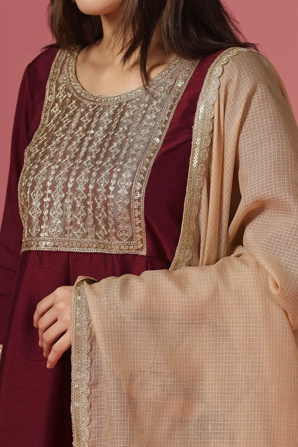 Maroon_Embroidered_Kurta_And_Pant_Set_With_Dupatta
