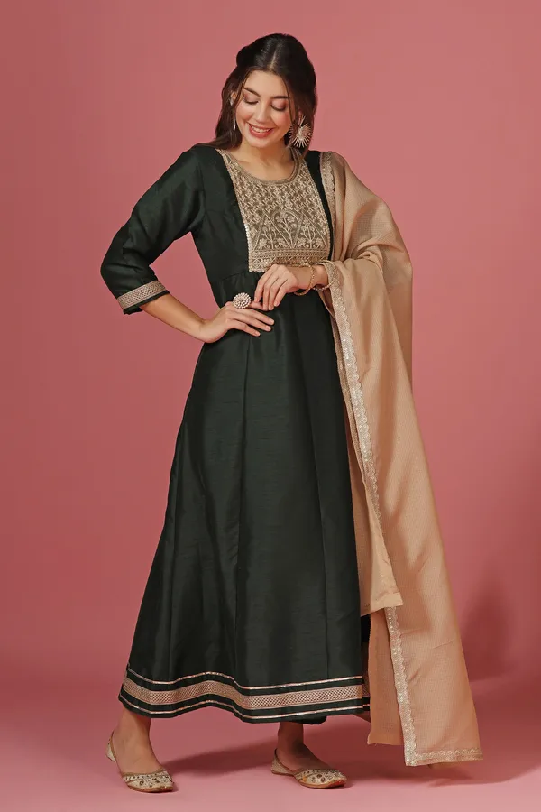 Dark_Green_Embroidered_Kurta_And_Pant_Set_With_Dupatta