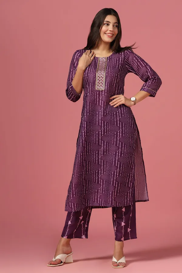 Purple_Poly_Muslin_Printed_Kurta_And_Pant_Set