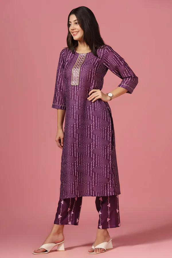 Purple_Poly_Muslin_Printed_Kurta_And_Pant_Set
