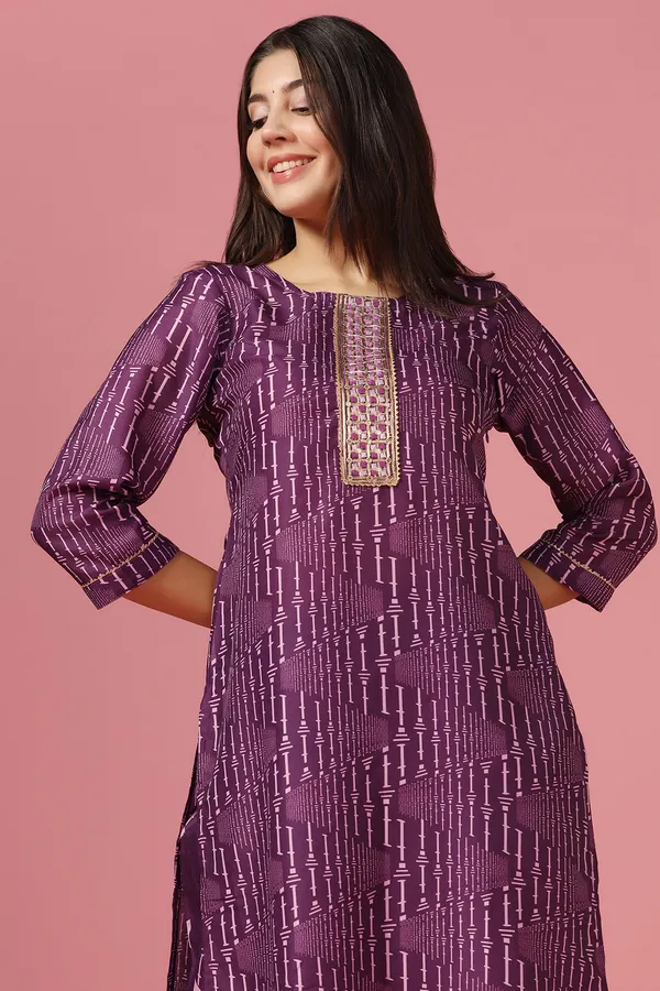 Purple_Poly_Muslin_Printed_Kurta_And_Pant_Set