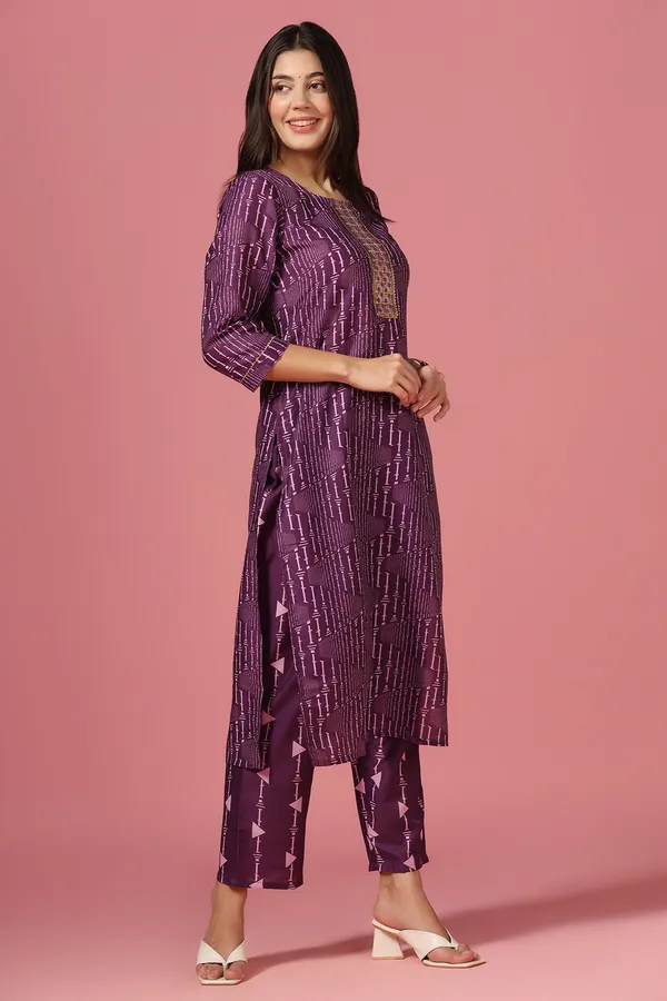 Purple_Poly_Muslin_Printed_Kurta_And_Pant_Set