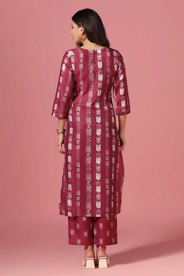 Wine_Poly_Muslin_Printed_Kurta_And_Pant_Set