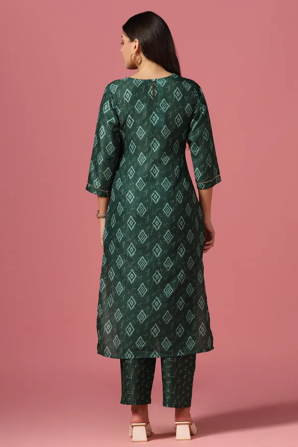 Bottle_Green_Poly_Muslin_Printed_Kurta_And_Pant_Set