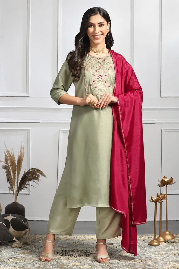 Pista_Embroidered_Kurta_With_Pant_And_Dupatta_Set