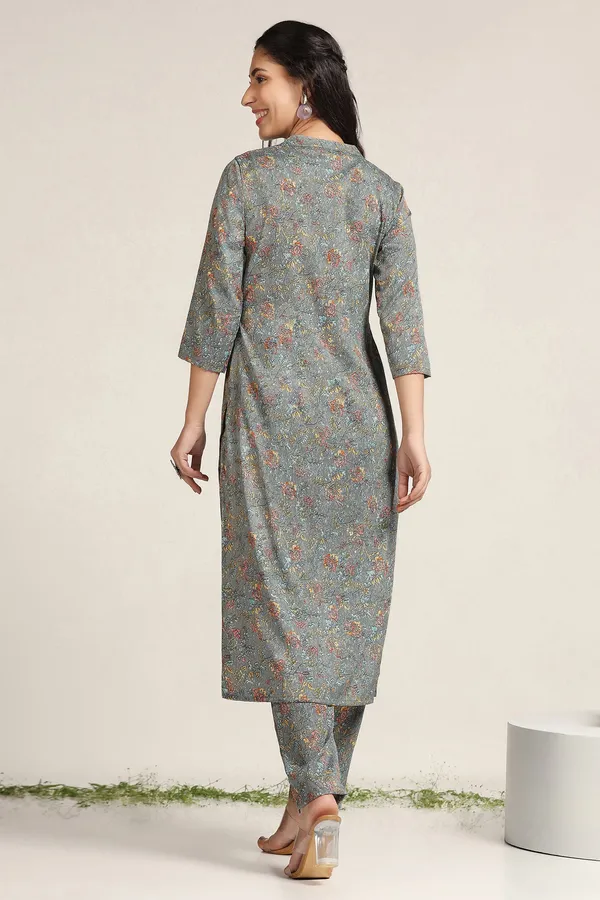 Grey_Floral_Print_Kurta_With_Pant_Set