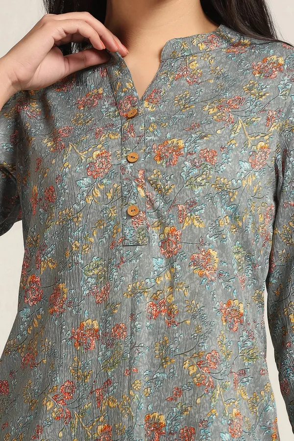 Grey_Floral_Print_Kurta_With_Pant_Set