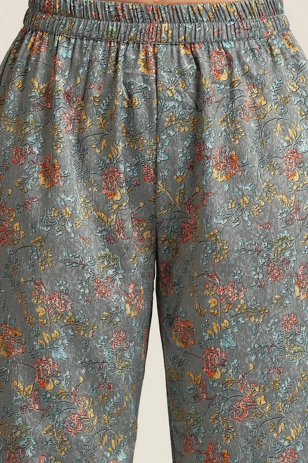 Grey_Floral_Print_Kurta_With_Pant_Set