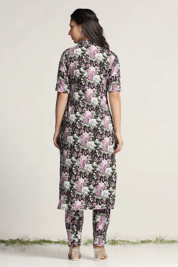 Black_Floral_Print_Kurta_With_Pant_Set