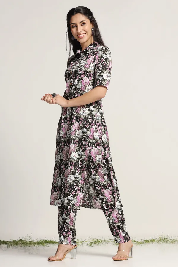 Black_Floral_Print_Kurta_With_Pant_Set