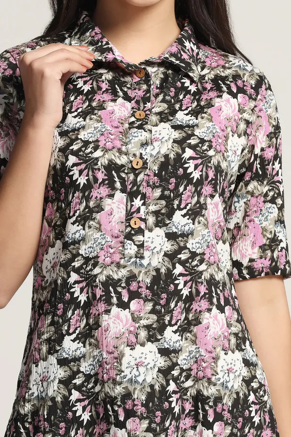 Black_Floral_Print_Kurta_With_Pant_Set