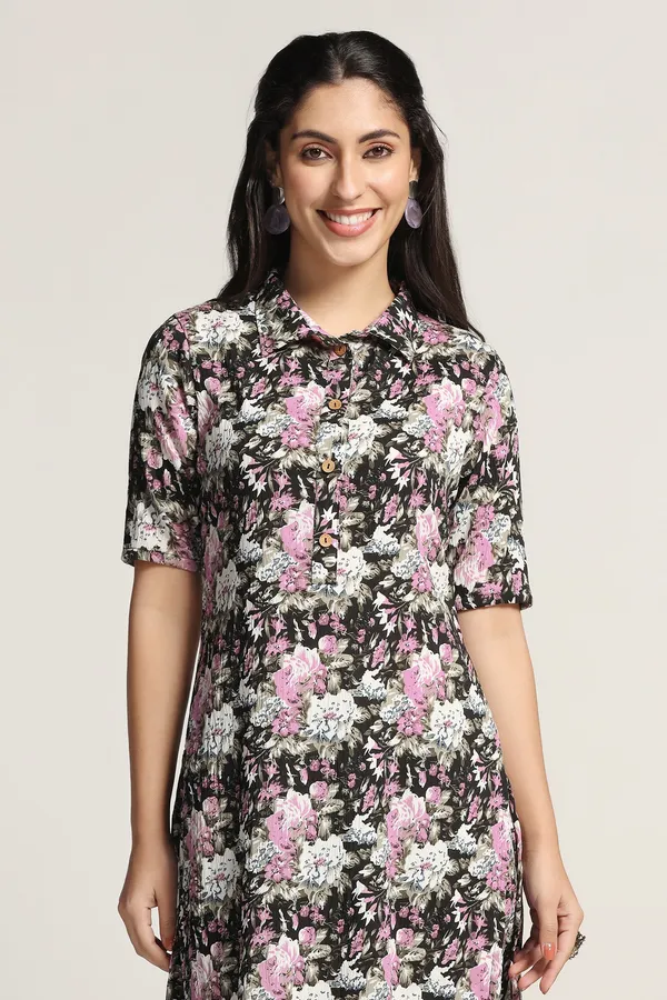 Black_Floral_Print_Kurta_With_Pant_Set
