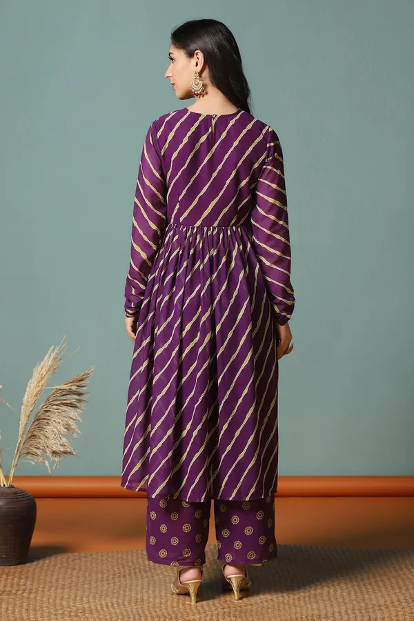 Dark_Purple_Georgette_Leheriya_Printed_Kurta_With_Pant_Set