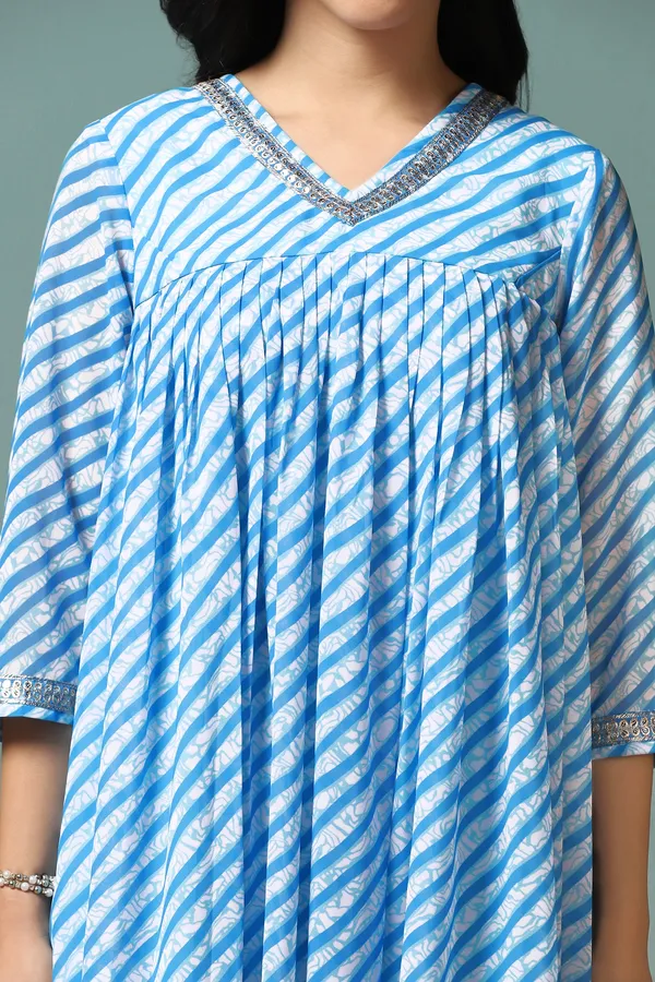 Sky_Blue_Georgette_Leheriya_Printed_Kurta_With_Pant_Set