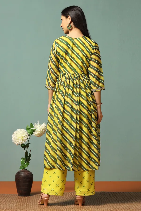 Yellow_Georgette_Leheriya_Printed_Kurta_With_Palazzo_Set_For_Women