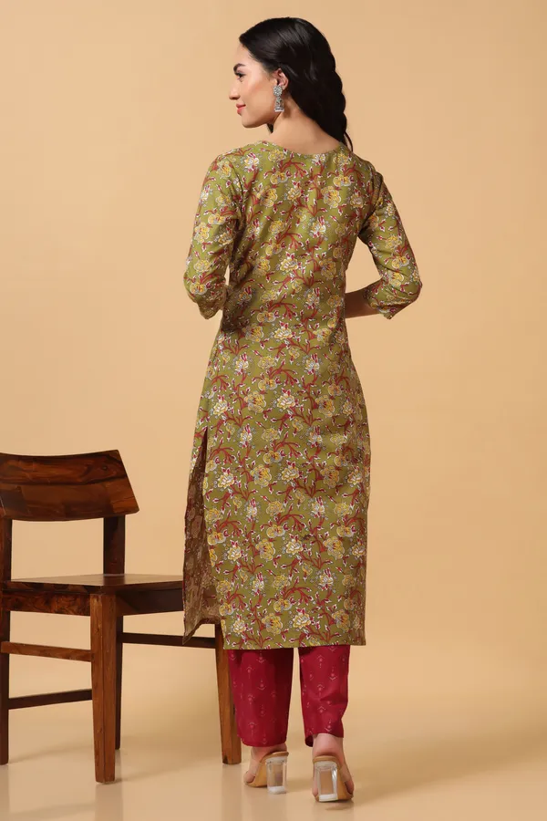 Olive_Cotton_Ankle_Length_Kurta_Pant_Suit_Set
