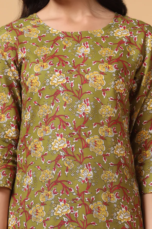 Olive_Cotton_Ankle_Length_Kurta_Pant_Suit_Set
