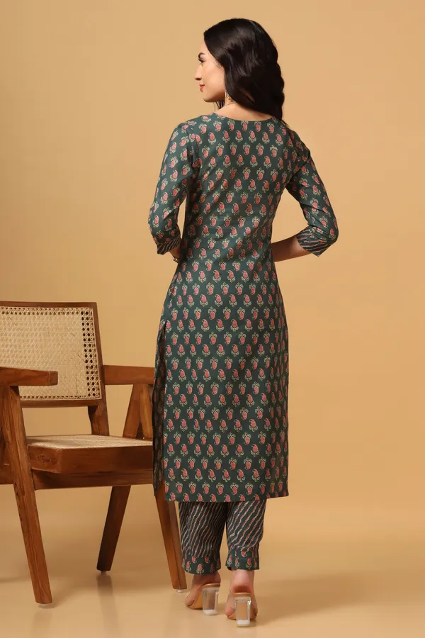 Green_Cotton_Ankle_Length_Kurta_Pant_Suit_Set