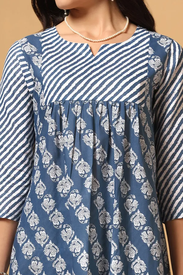 Blue_Cotton_Block_Printed_Kurta_With_Pant_Set