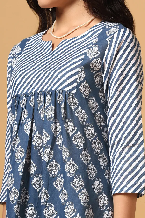Blue_Cotton_Block_Printed_Kurta_With_Pant_Set