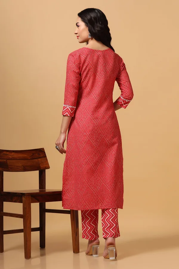 Red_Cotton_Bandhni_Print_Kurta_With_Pant_Set