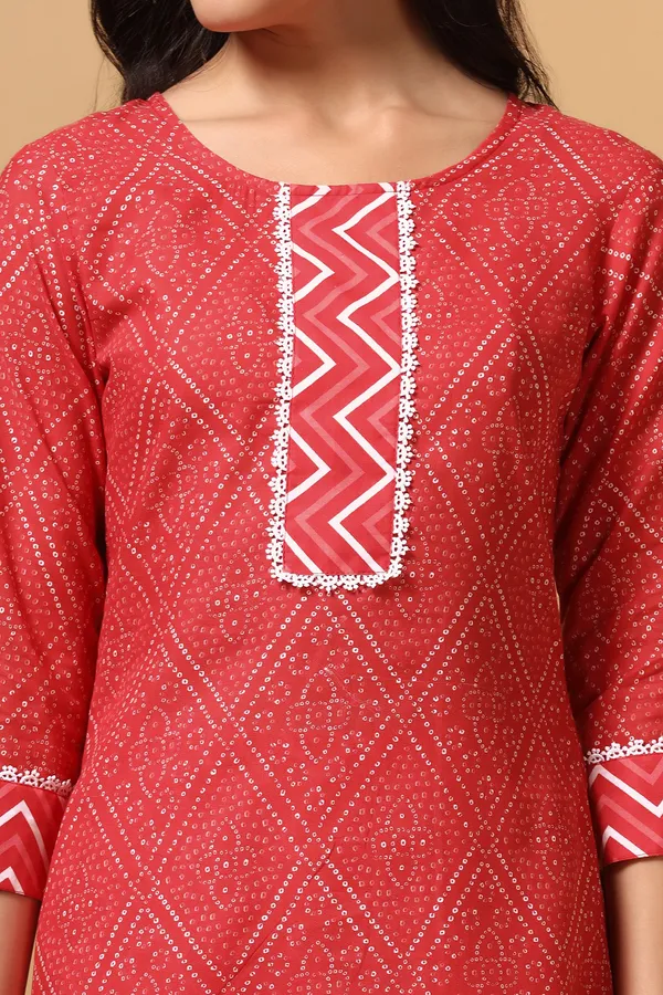 Red_Cotton_Bandhni_Print_Kurta_With_Pant_Set